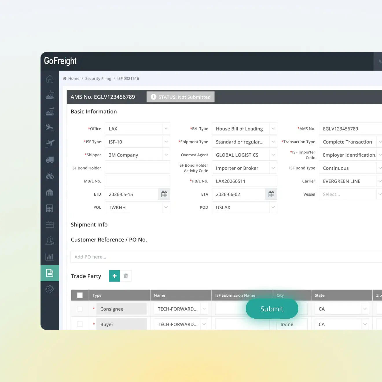 Uprite Logistics Customs Management software dashboard