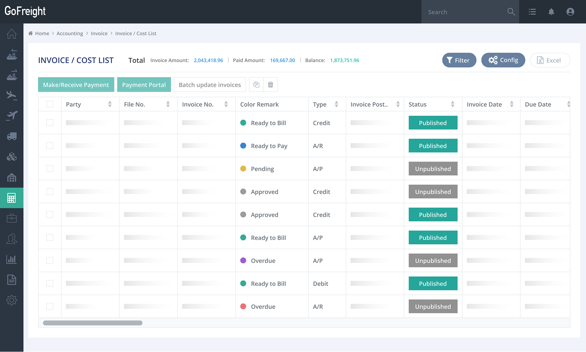 Uprite Logistics freight invoice list in billing software