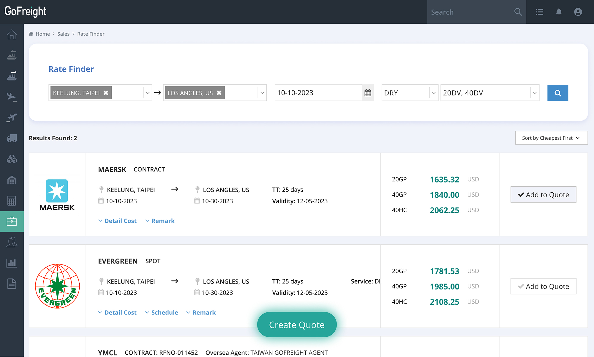 Uprite Logistics rate finder comparing carrier freight rates