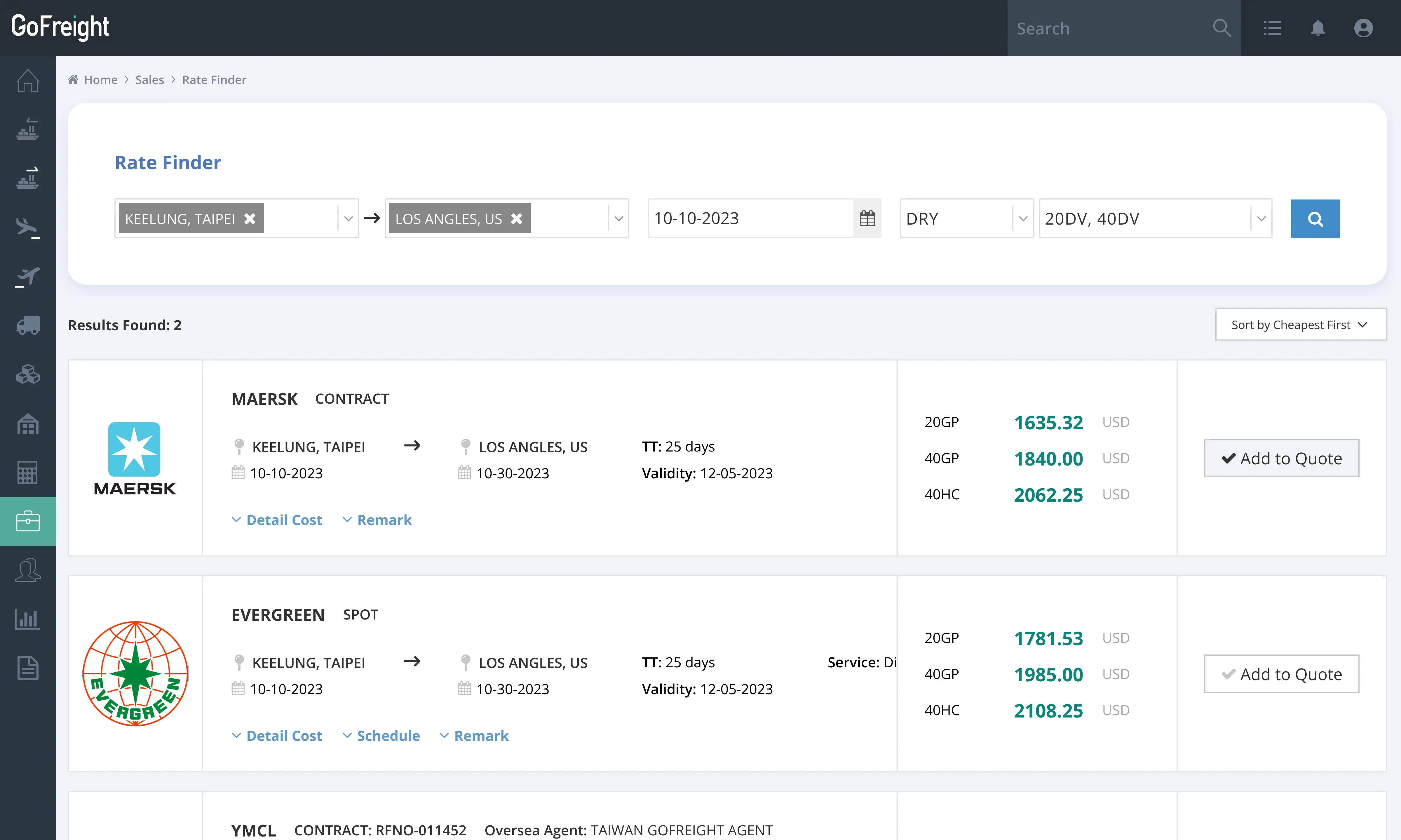 Uprite Logistics rate finder for searching ocean and air freight rates