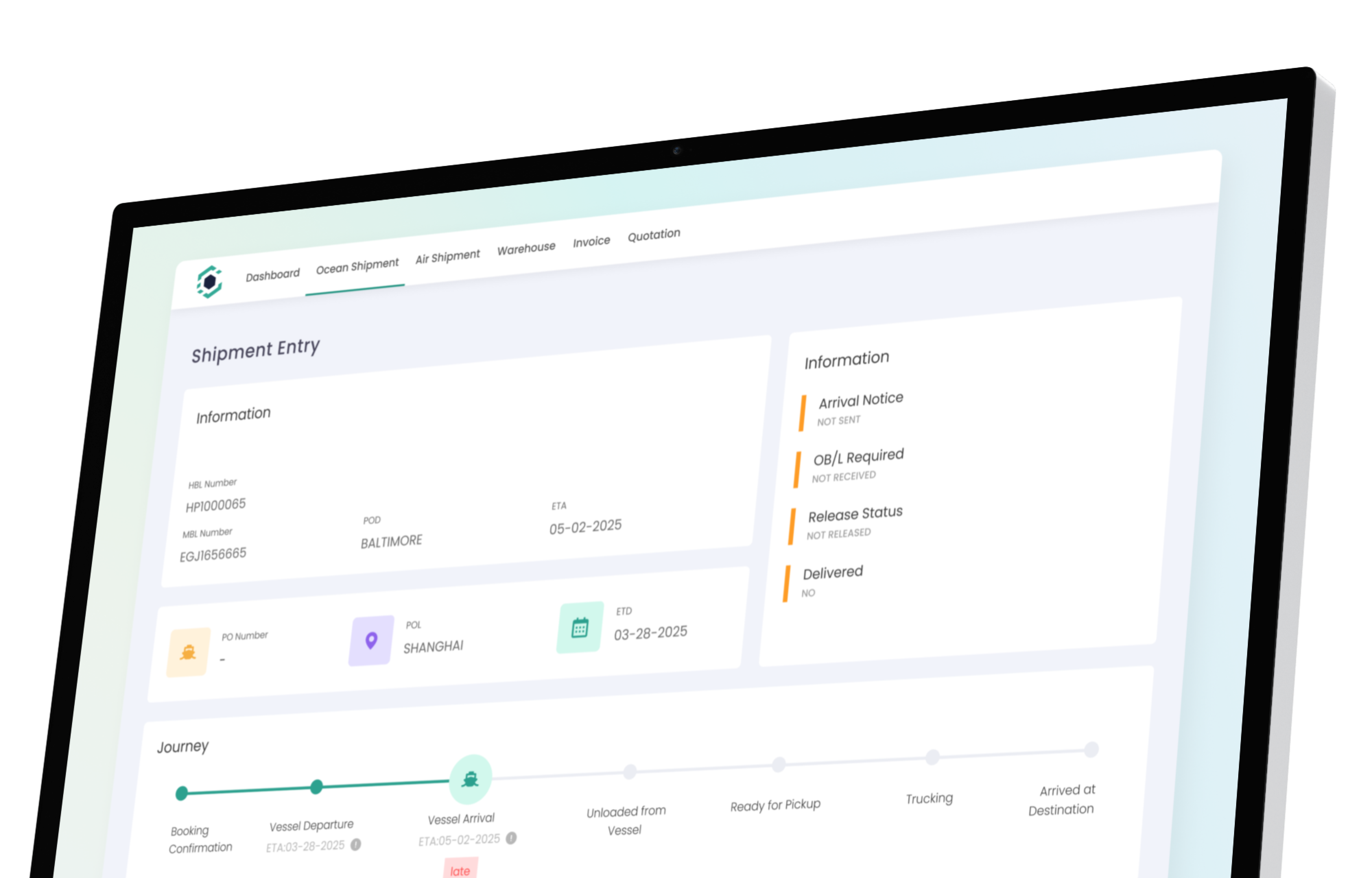 Uprite Logistics freight forwarding software dashboard